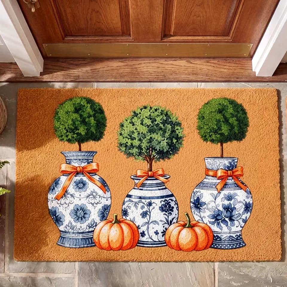 Tinideya Fall Pumpkin Welcome Mat Funny Halloween Doormat 28 x 17 in