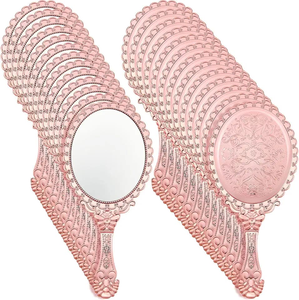 Qunclay 24 Pcs Vintage Hand Mirror with Handle, Portable Rose Gold Mirrors