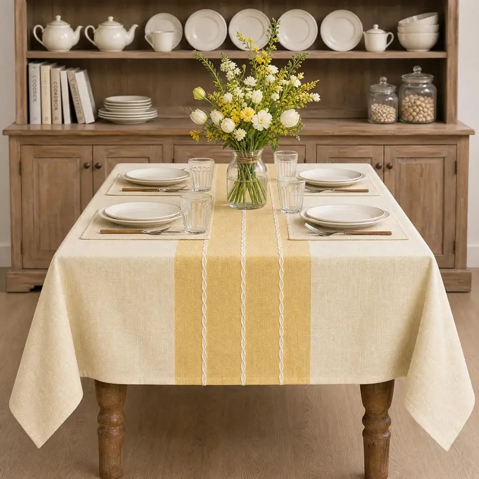 Horaldaily Yellow Rustic Burlap Tablecloth 60×84 Inch Rectangular