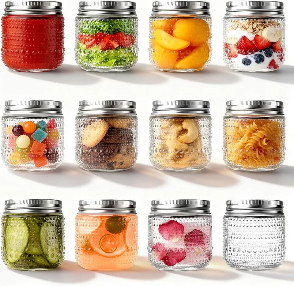 8 oz Mason Jars 12 Pack, Small Wide Mouth Glass Canning Jars with Airtight Lids, BPA-Free Mini Jars for Overnight Oats, Jam, Jelly, Spices, Honey & Kitchen Storage