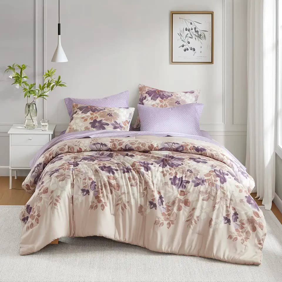 Madison Park Essentials King Comforter Set, Floral Bed in a Bag Taupe 7PC