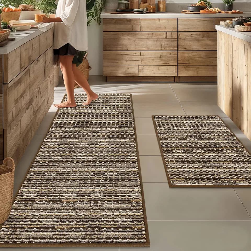 BSICPRO Kitchen Rugs Sets of 2, Non Slip Kitchen Mats for Floor, Brown