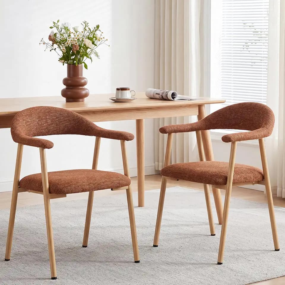 DUMOS Dining Chairs Set of 2, Linen Fabric Accent Chair with Curved Back