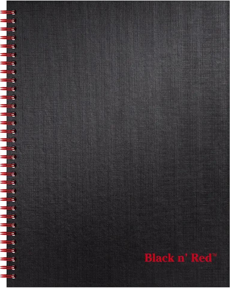 Black n' Red Notebook, Business Journal, 11" x 8-1/2", 70 Sheets, Ruled, Optik Paper, Scribzee App, Hardcover, Wirebound, Black (K67030)