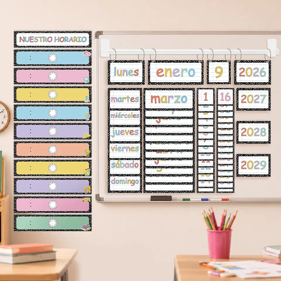 2026-2029 Spanish Classroom Flip Calendar and Daily Schedule Cards Set
