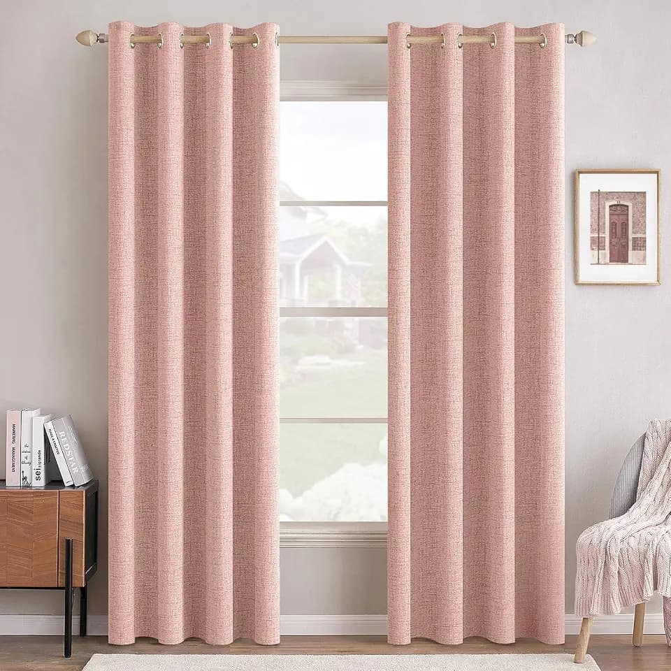 MIULEE 100% Blackout Linen Curtains for Bedroom 52x96 Inches Blush Pink