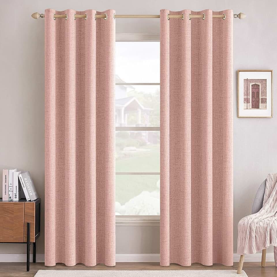 MIULEE 100% Blackout Linen Curtains for Bedroom 52x84 Inches Blush Pink