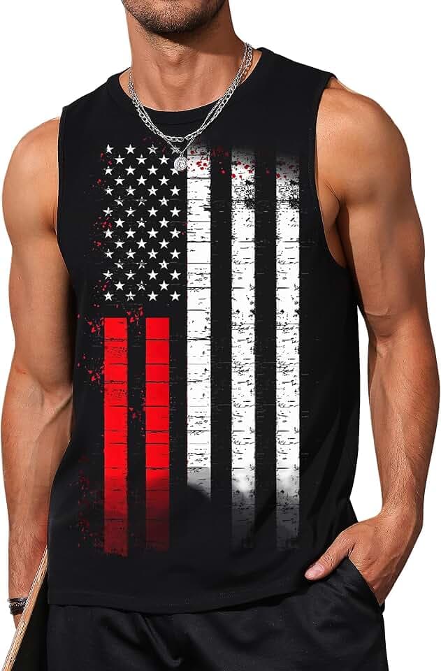 Gosuif Mens Graphic Tank Tops Sleeveless Muscle Shirts Beach Hawaiian Coconut Tree Patriotic Tank Tops