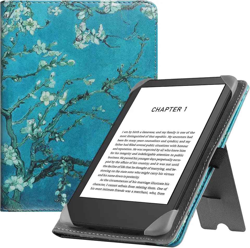 HGWALP Universelle Schutzhülle für E-Reader von 6/6,8/7 Zoll mit Handschlaufe, kompatibel mit Allen E-Readern Paperwhite 2024/Paperwhite 2023/Signature Edition/Kobo, Aprikosenblüte