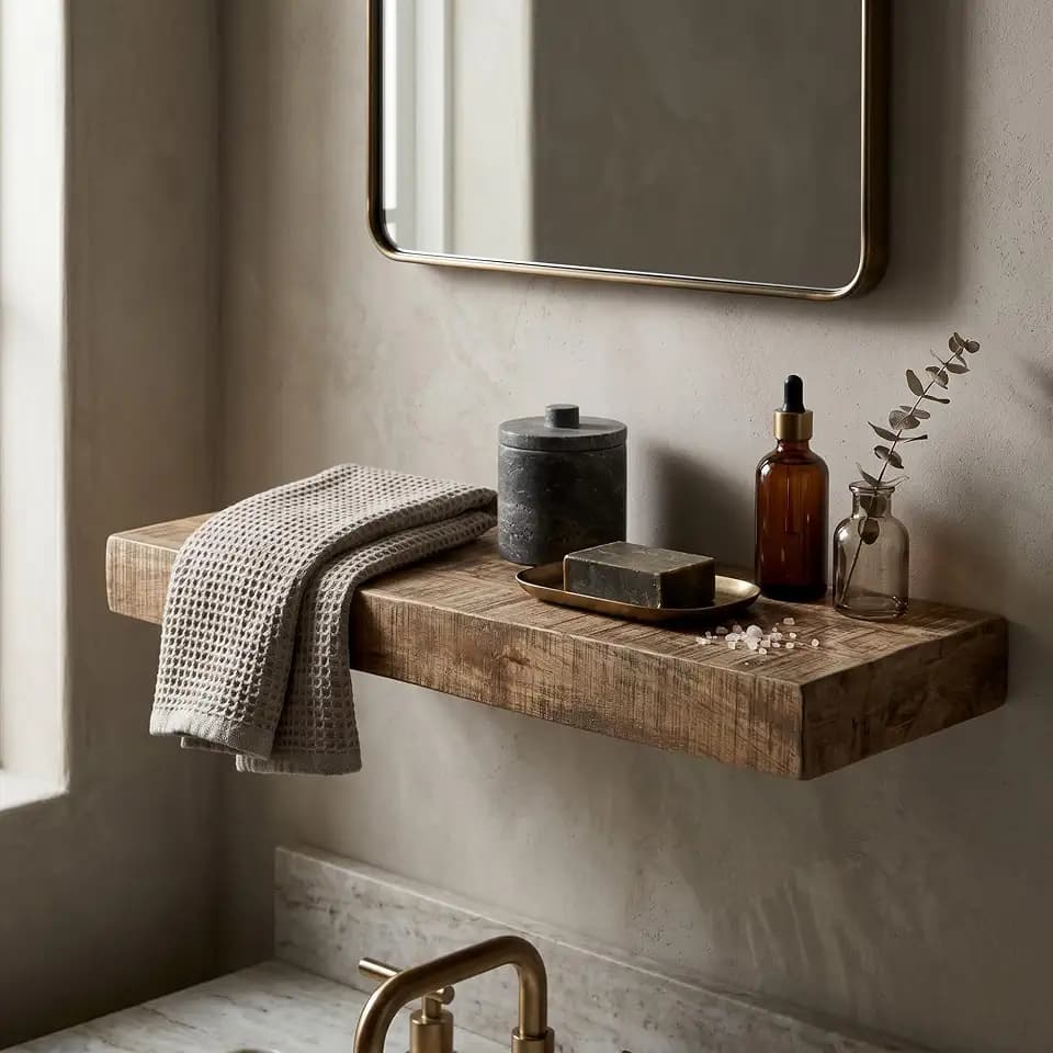 Hives & Honey Hawthorne Floating Shelf 30 Inch, Solid Mango Wood Wall Mounted Shelf, Hidden Bracket Design, Heavy Duty Storage Shelf, Light Wash Rustic Décor