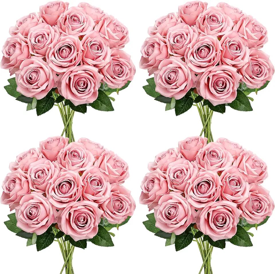 48 PCS Dusty Pink Roses Artificial Flowers, Silk