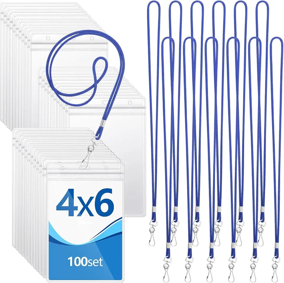 Chuangdi 100 Pcs 4 x 6 Clear Badge Holders with Lanyards, Blue Lanyard