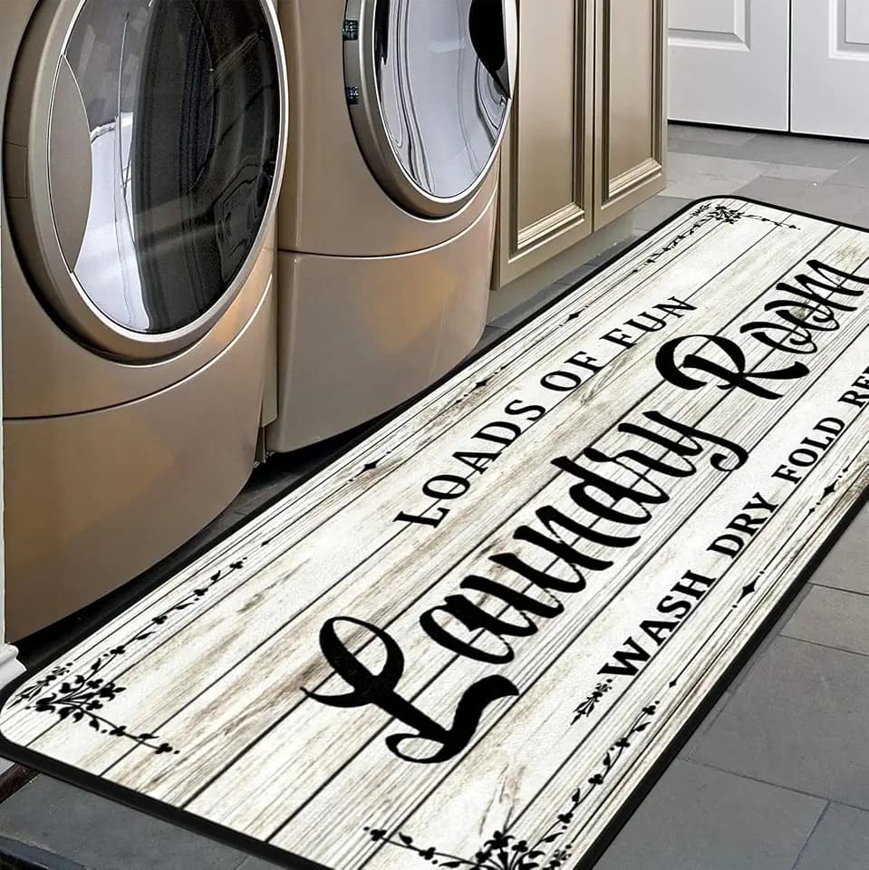 White-1 Farmhouse Non-Slip Kitchen & Bathroom Decor - Waterproof Rug Runner 20''x59''