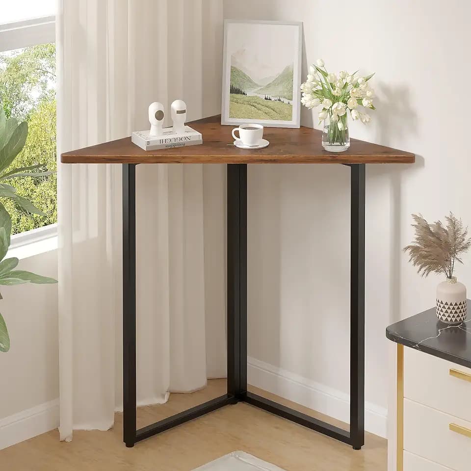 VECELO Ϲоrnеr Shelf, End/Side Tables Ϲоrnеr Computer Desk Storage Shelf for Small Space Triangle Steel Frame Ϲоrnеr Shelves with Metal Frame, Living Room, Bathroom, Brown 31.1"
