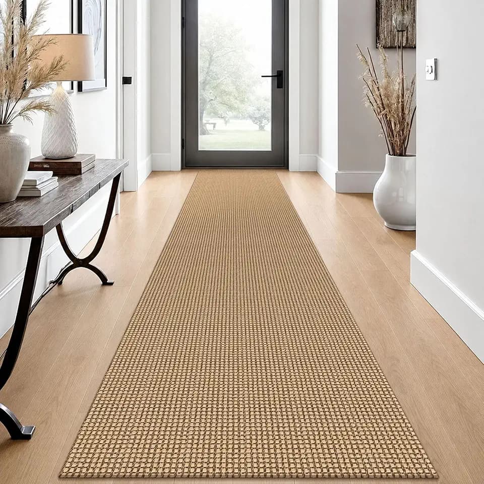 EARTHALL Woven Runner Rug 2x12 Ft Washable Runners for Hallways Extra Long Cotton Non Slip Rubber Backed Kitchen Runner Braided Indoor Floor Carpet for Entryway, Hall, Kitchen, Orange/Tan/Brown
