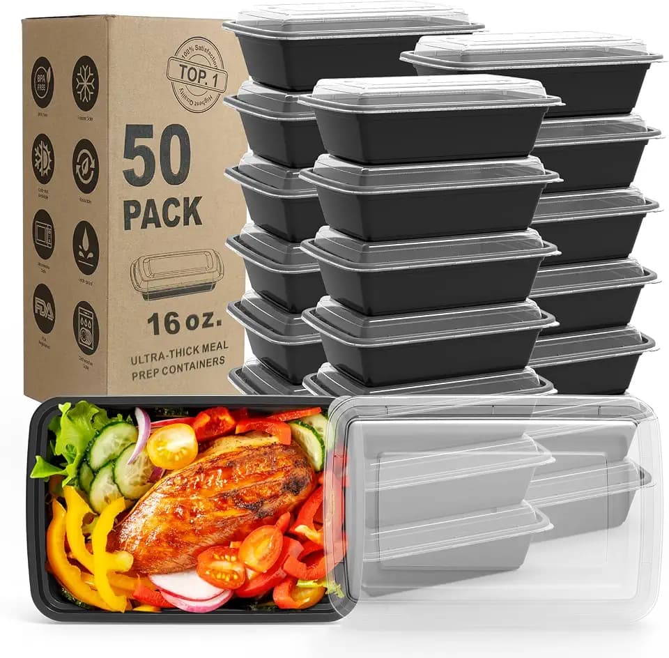 Meal Prep Containers 16 oz, 50 Pack Reusable BPA Free with Lids