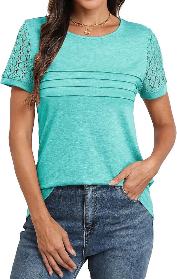 Memorose Women's Blouses Summer Dressy Casual Shirts Short Sleeve Lace Tops