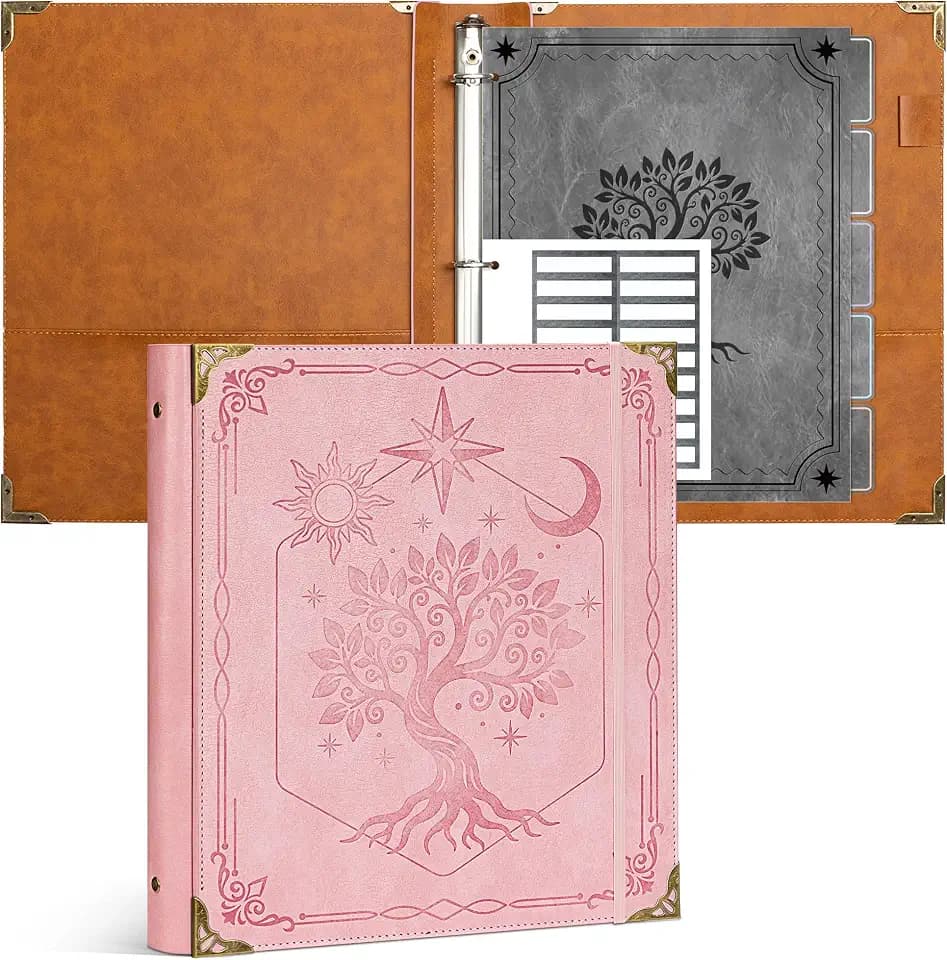 Ospelelf 3 Ring Binder 1 Inch with 5 Dividers 2 Pockets and Tab Pink Tree