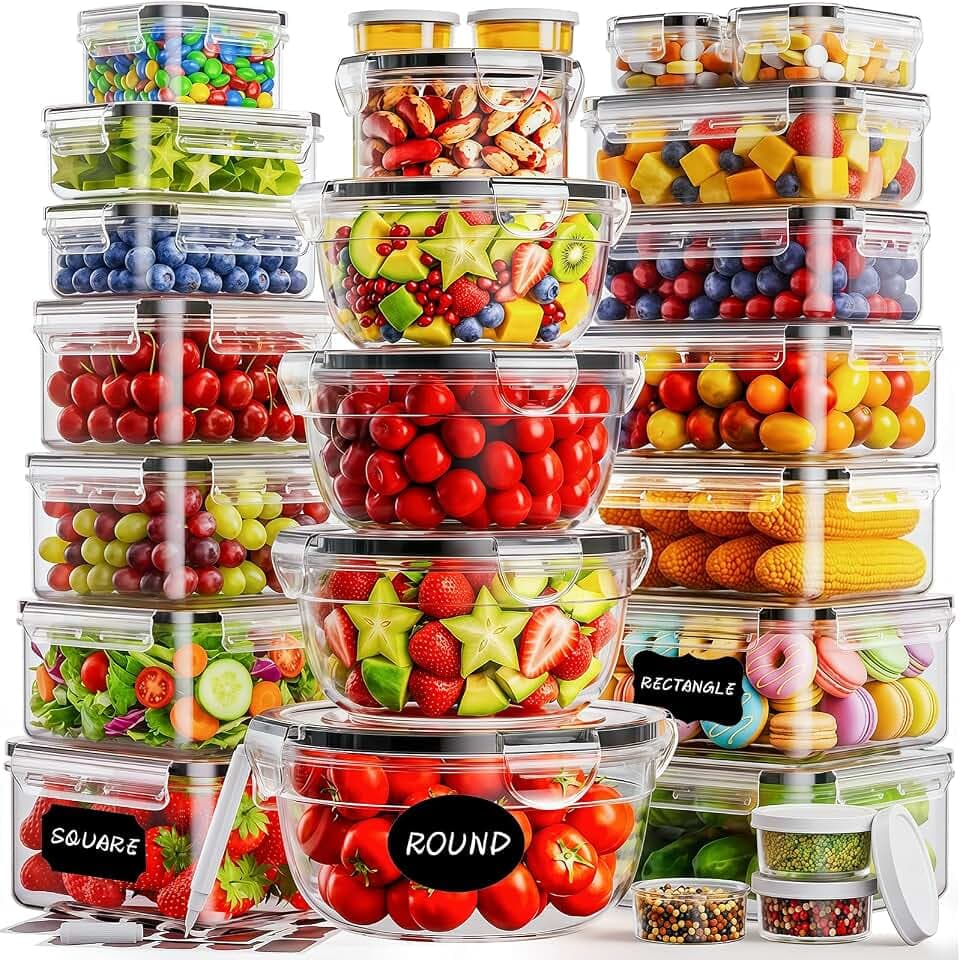 50 PCS Food Storage Containers with Lids BPA-Free (25 Containers & 25 Lids)