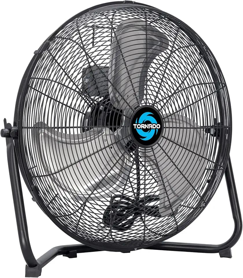 Tornado 18 Inch Powerful Industrial Floor Fan, 3-Speed High Velocity Metal Fan, 120° Adjustable Tilt, 6.0 FT Cord for Commercial and Home Use, Black