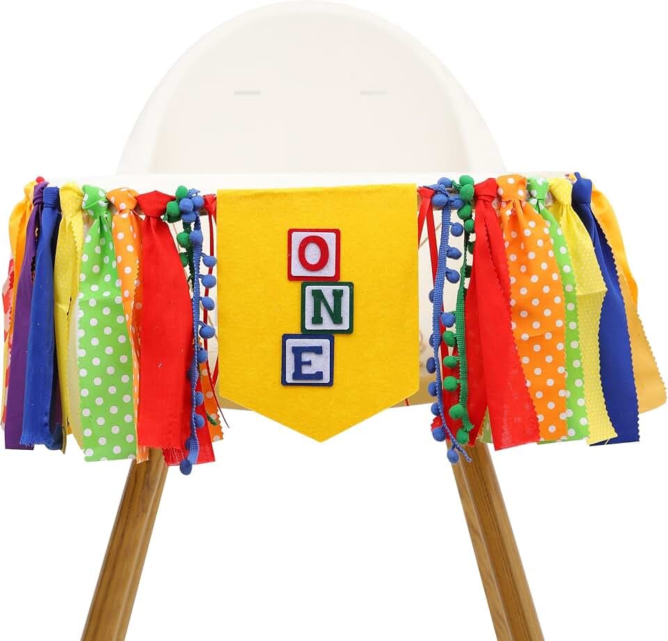 Letter Blocks One High Chair Banner, Sesame 1st Birthday Party Decorations