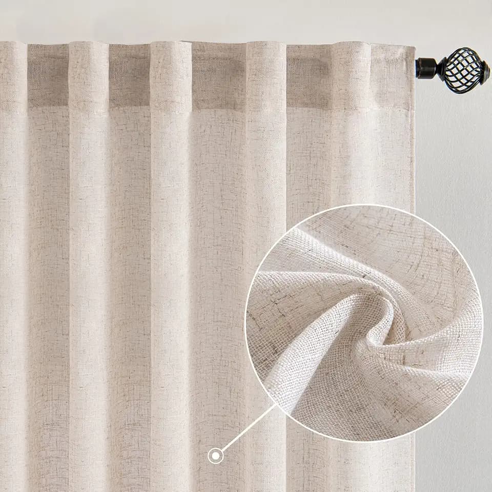 MIULEE Natural White Linen Curtains 120 Inches Long Rod Pocket and Back Tab