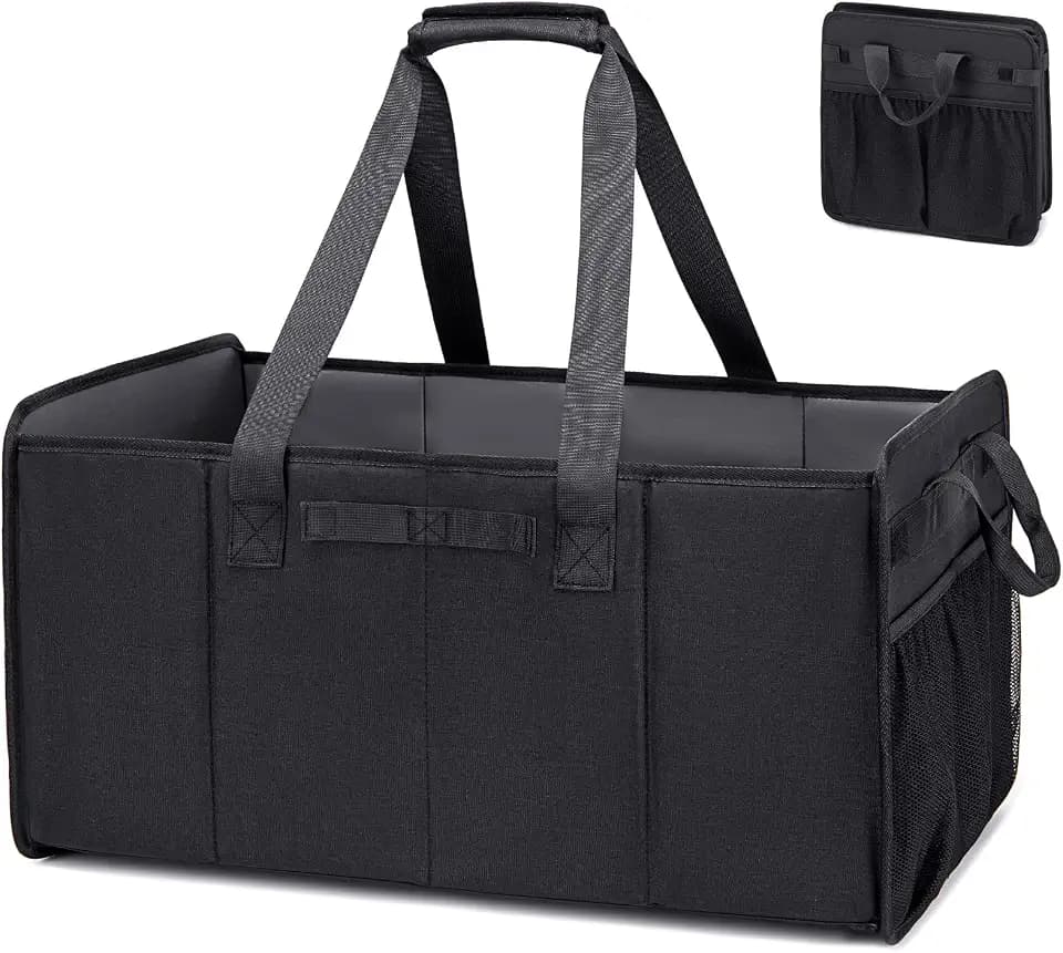 Extra Large Utility Tote Bag with Wire Frame Collapsible Reusable Grocery Bags Heavy Duty Shopping Bags for Groceries with Handles Trunk Organizer for Beach Travel Picnics Camping Laundry