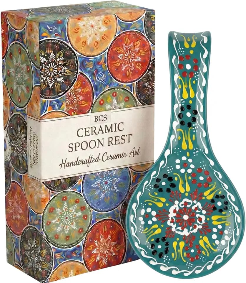 Ceramic Spoon Rest for Stove Top & Kitchen Counter, 9" Hand-Painted Holder