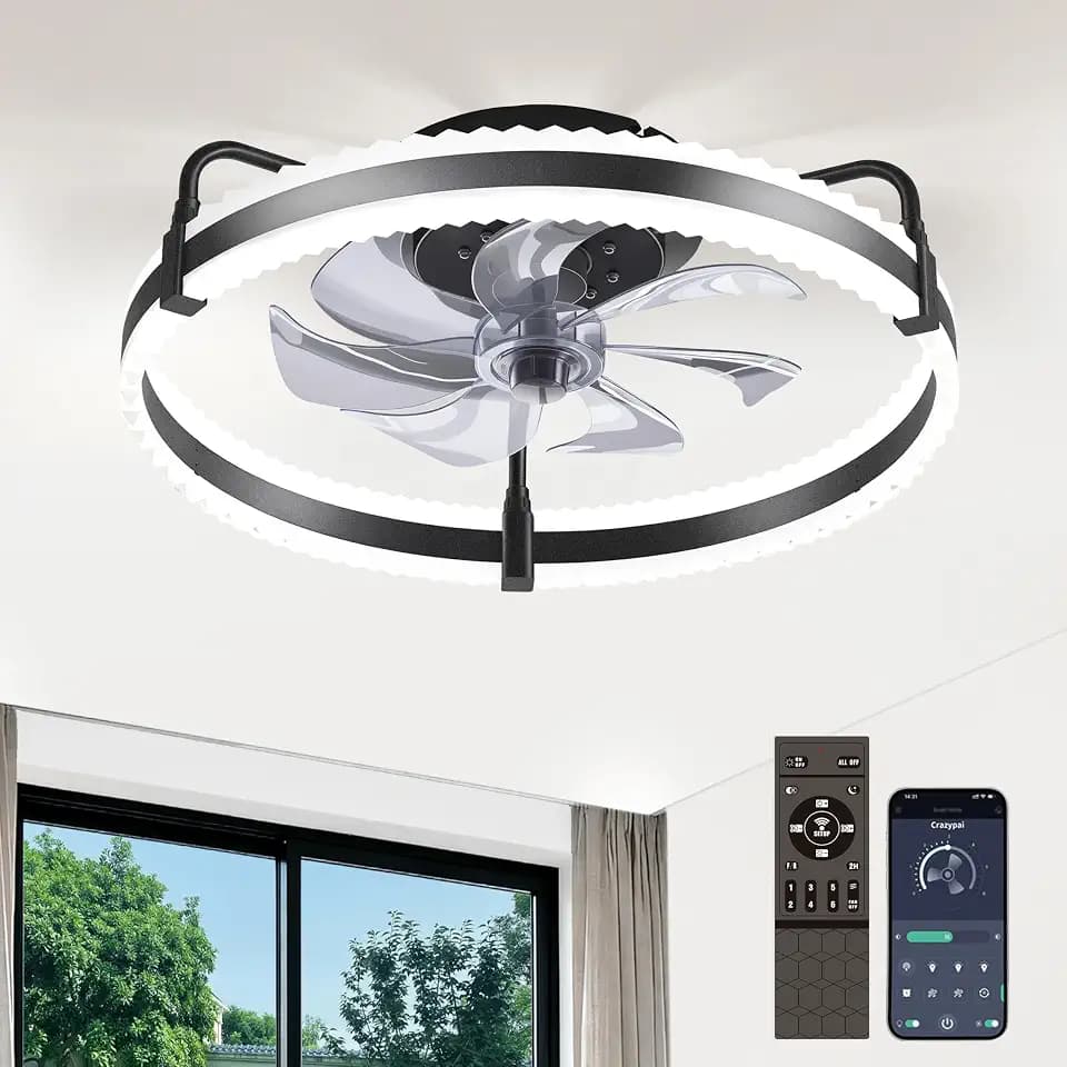 Ceiling Fan with Lights, 20'' Low Profile Ceiling Fans, 3000-6500K Dimmable