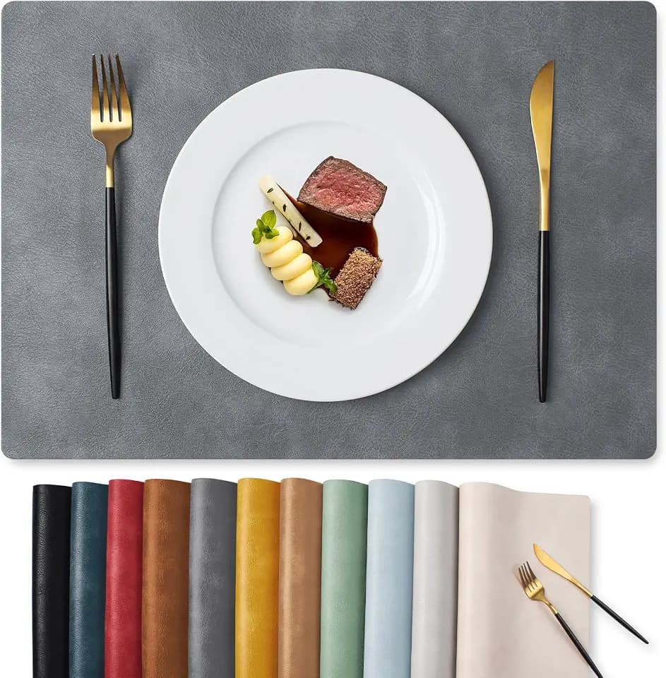 MOSAYT Vinyl Faux Leather Placemats, Set of 6, Grey