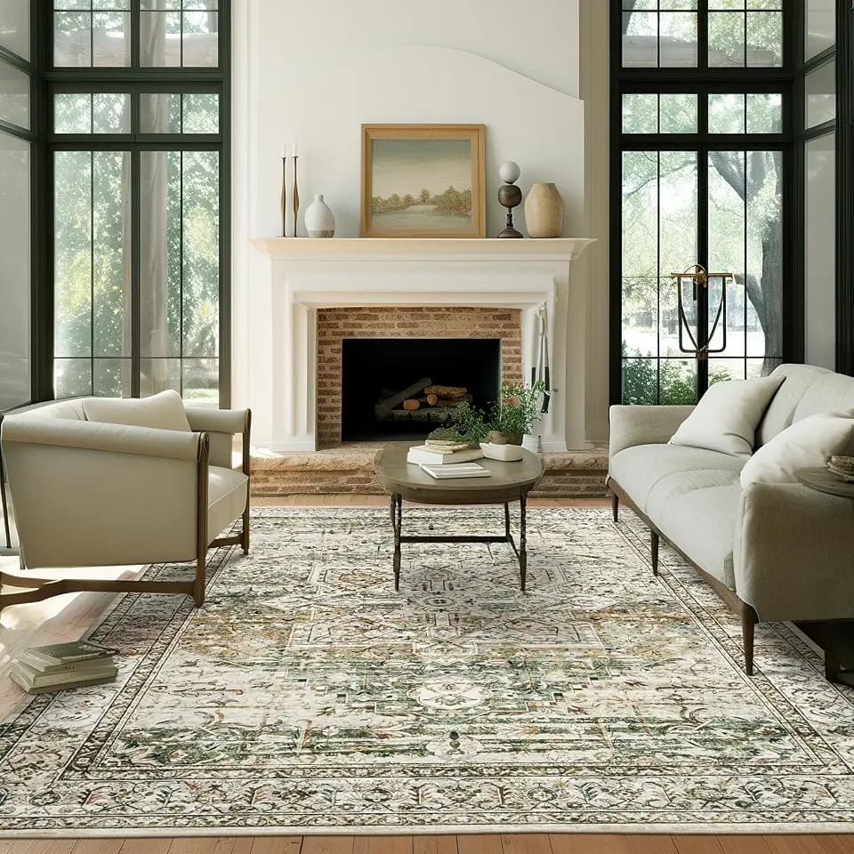 Soalmost Washable Area Rug 8x10 Large Soft Rugs for Living Room Olive Beige