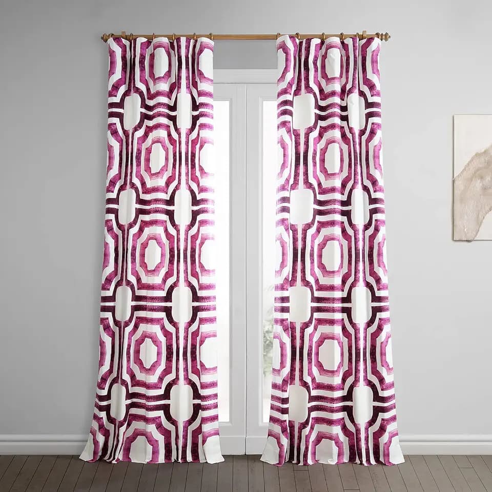 HPD Half Price Drapes Geometric Printed Curtains 108 Inches Long Luxury Cotton Curtains (1 Panel) Room Darkening Window Curtains for Bedroom & Living Room, 50W x 108L, Mecca Geometric Pink