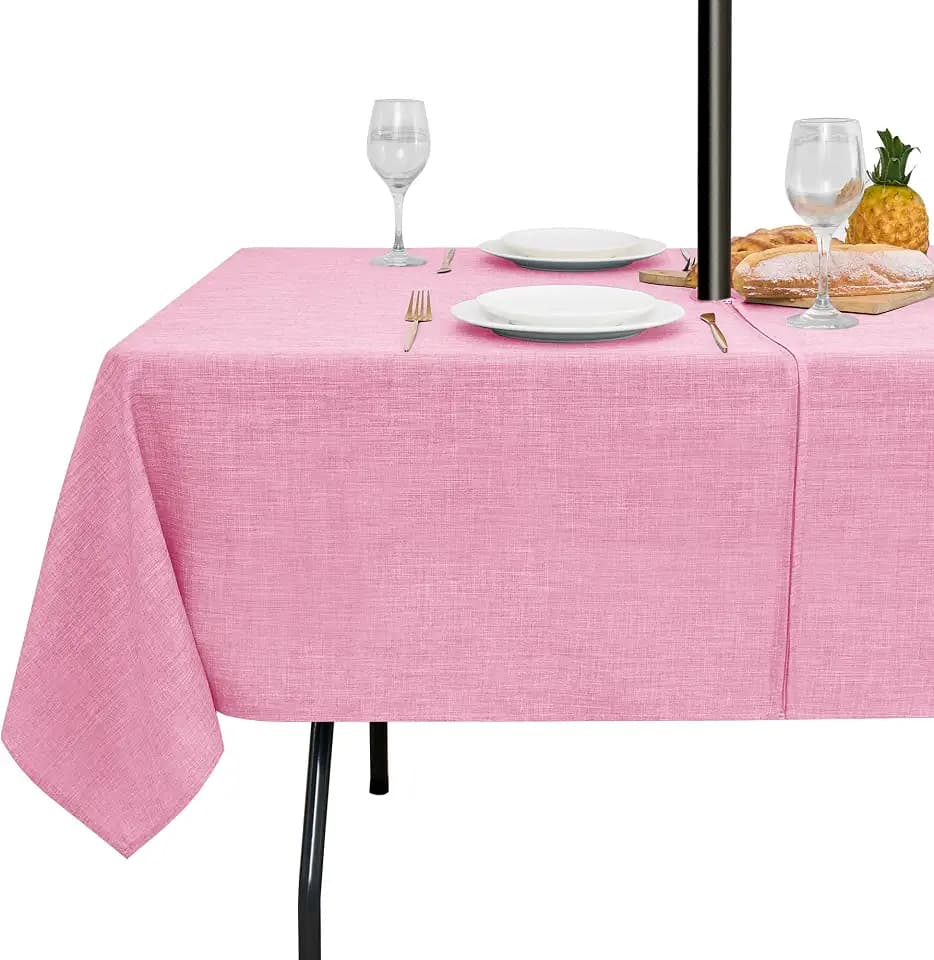 LUSHVIDA Outdoor Tablecloth with Umbrella Hole, Natural, 60x84 Inch