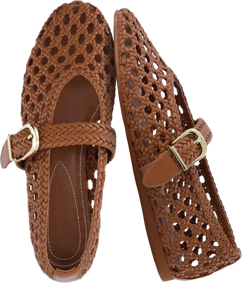 CUSHIONAIRE Wit Hand Woven Womens Flats, Comfortable Mary Jane Ballet Flat with Adjustable Buckle Braided Strap and Cushioned Memory Foam