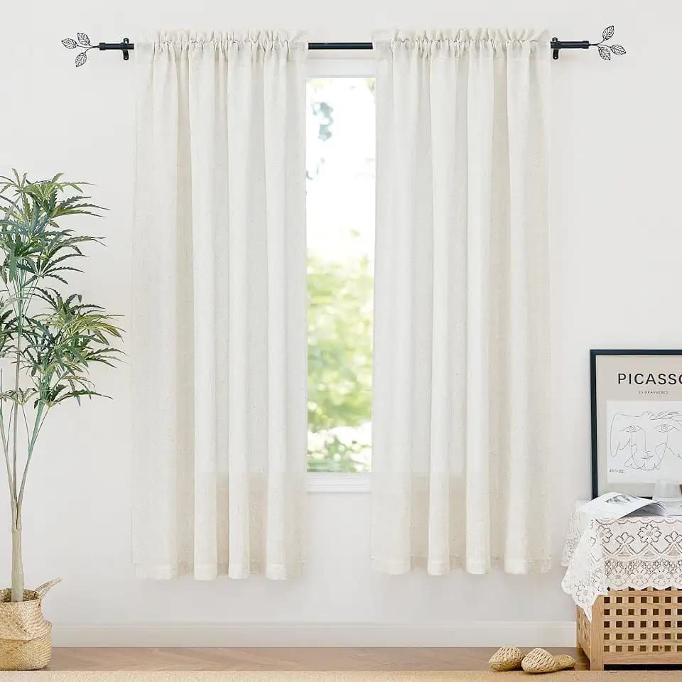 RYB HOME Thick Linen Curtains 72 inches Long for Dining Room