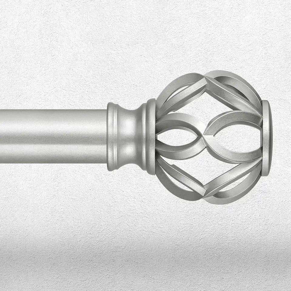 Silver Curtain Rod 36-153 Inch, 1 Inch Curtain Rods for Windows