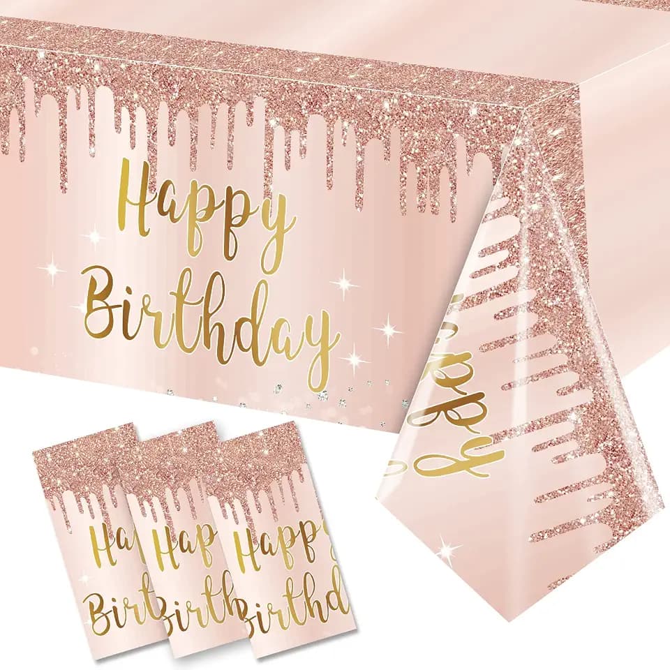 Excelloon Happy Birthday Decorations Tablecloth Set for Girls Women