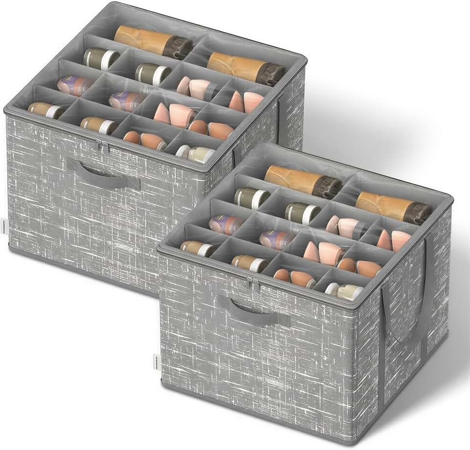 SONGMICS Shoe Organizer for Closet, 2 Pack Fabric Bins, Fits up to 32 Pairs
