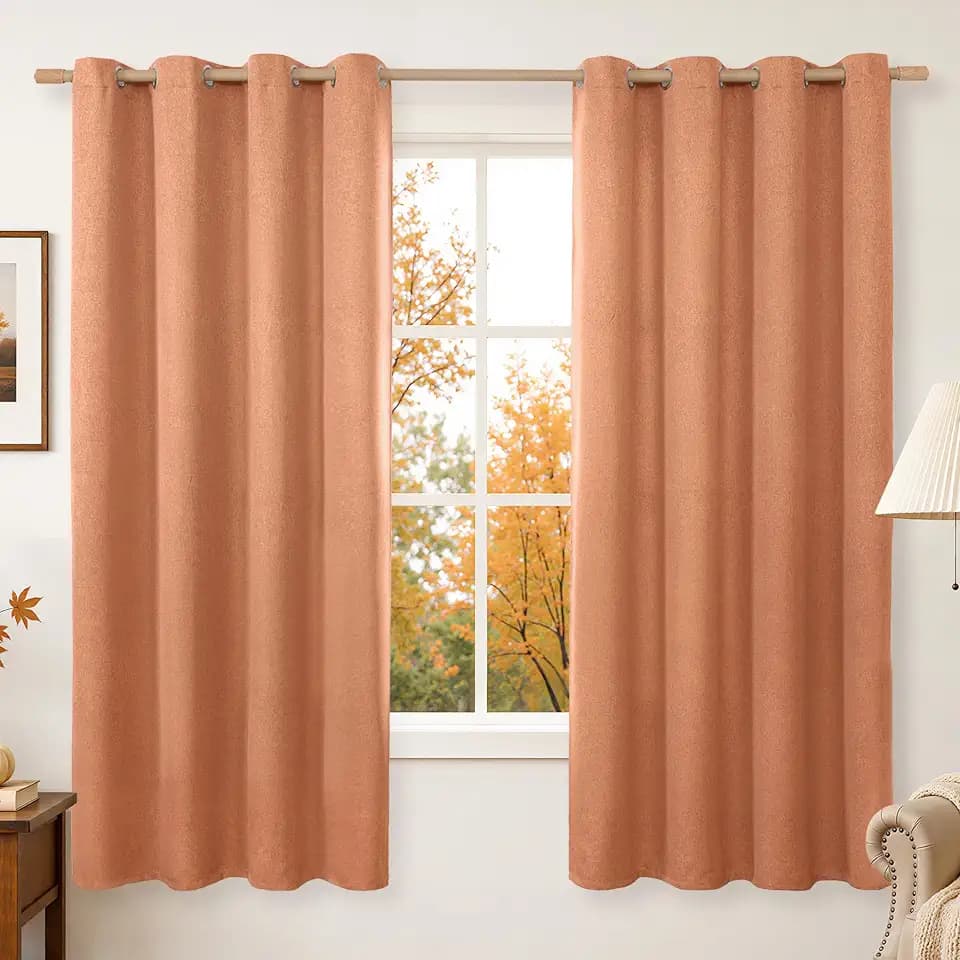 BGment Burnt Orange Curtains 63 Inch Length 2 Panels for Living Room, Terracotta Linen Window Drapes Burlap Light Filtering with Grommet Non See Through Privacy for Bedroom, Each 52 Inch Wide
