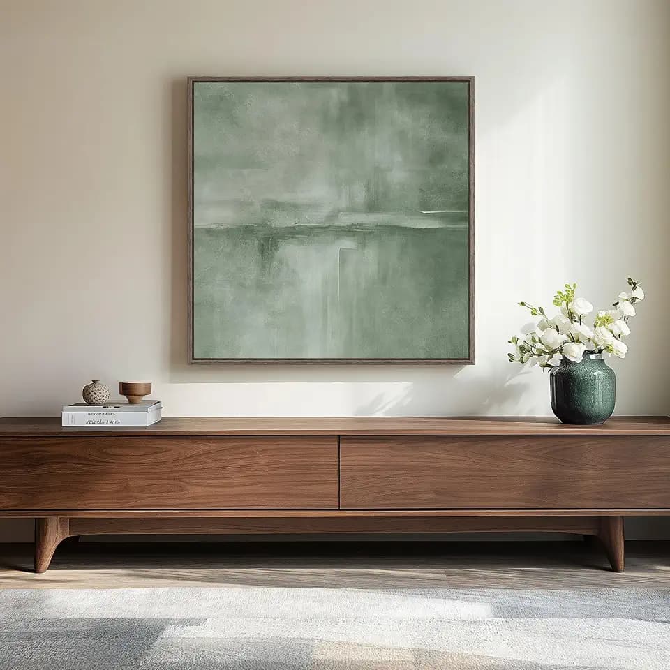 Framed Modern Green Abstract Wall Art Decor for Living Room, 30x30 In