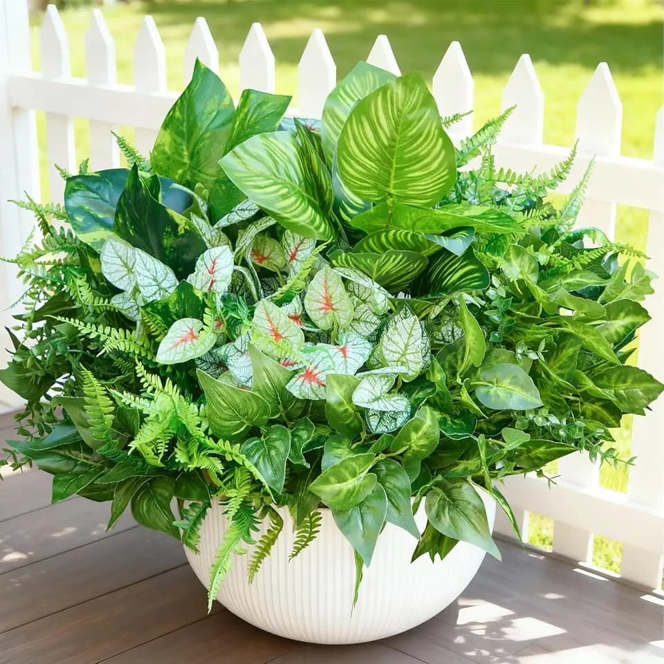 24 Bundles Artificial Plants Outdoor, UV Resistant Greenery