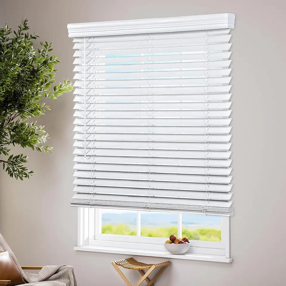 LazBlinds Cordless Faux Wood Blinds, 41" W x 60" H, White