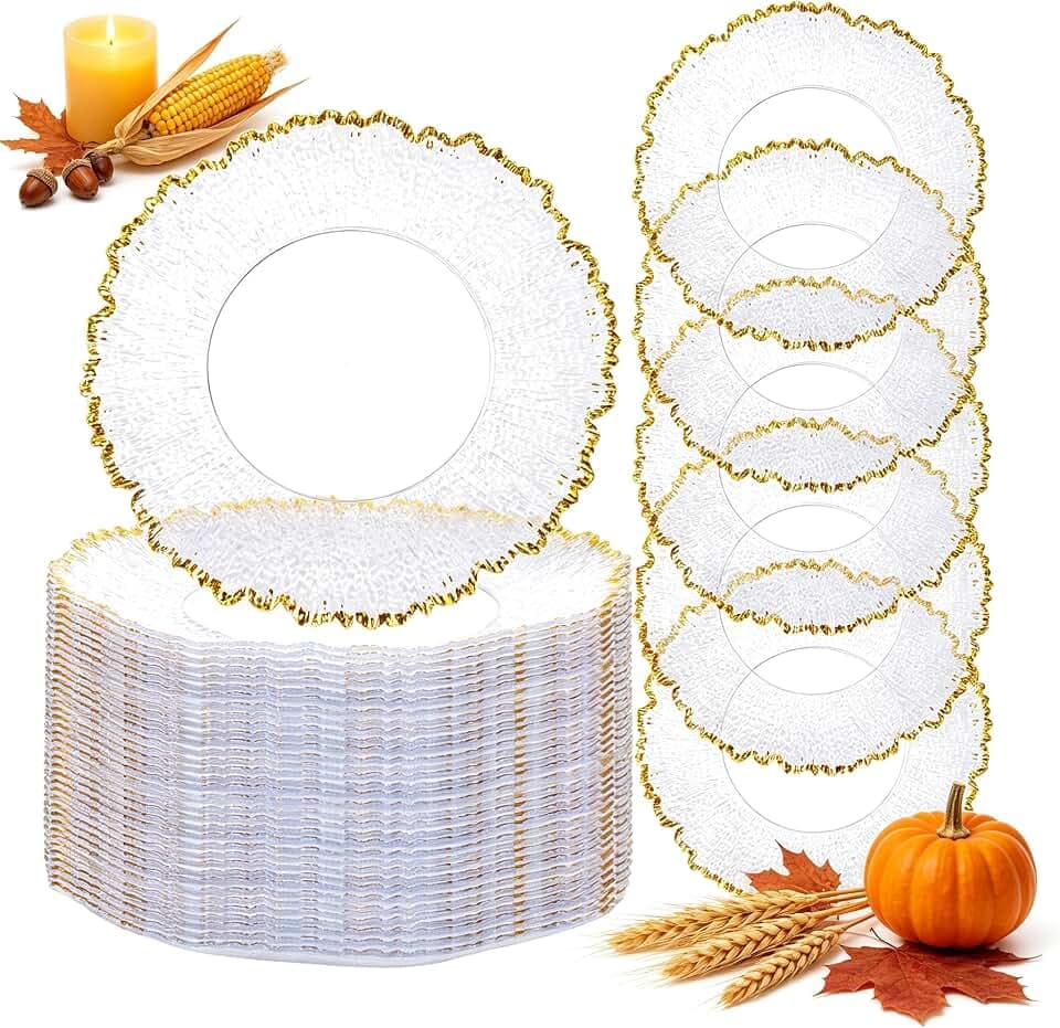ejonirinjonir 50 Gold Trim Clear Charger Plates for Weddings 13"