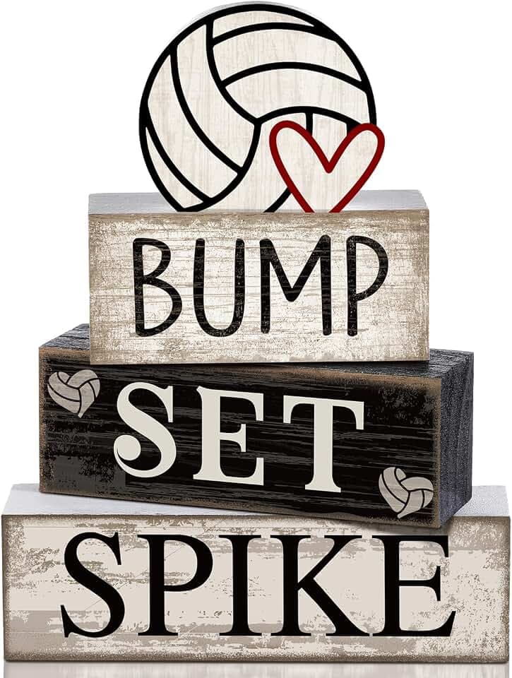 Yuntau 4 Pcs Volleyball Tiered Tray Decorations Wooden Block Sign