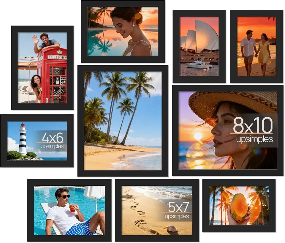 upsimples Picture Frames Set of 10, Including 8x10, 5x7, 4x6 Black Frame
