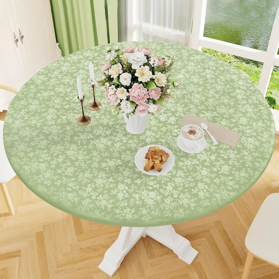 Smiry Waterproof Heavy Duty Vinyl Fitted Tablecloth for 36"-44" Round Table