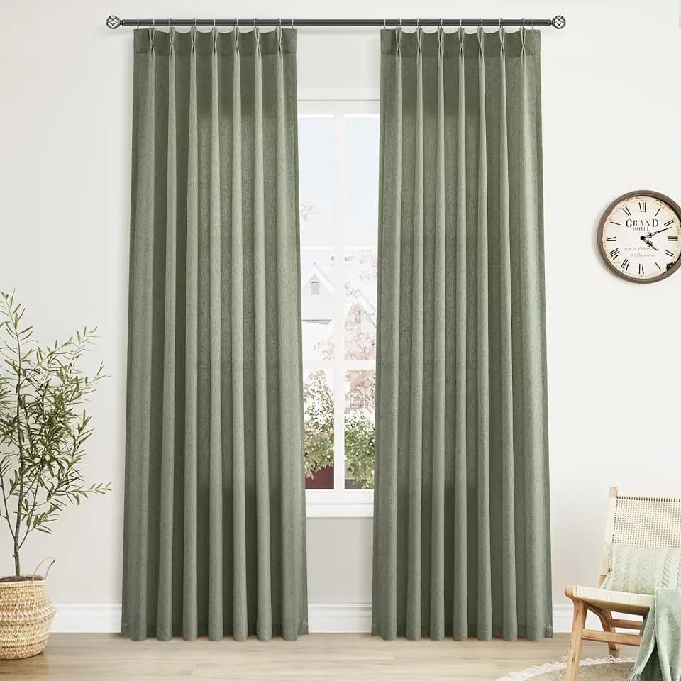 Aersas Light Sage Pinch Pleated Linen Curtains 84 Inches Long 2 Panels Set Back Tab Rod Pocket Living Room Pleat Curtain Farmhouse Boho Semi Sheer Drapes with Hooks for Dining Room 40 Inch x 84 Inch