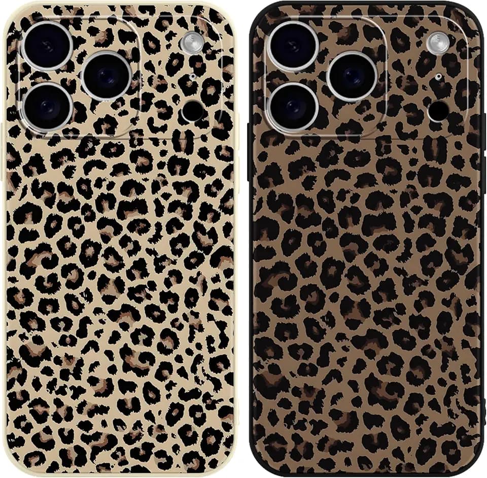 Saqmkil 2 Stück Hülle für iPhone 16 Pro Max, Aesthetic Leopard Muster Design Mädchen Frauen Geschenk Handyhülle, Slim Silikon Süßes Motiv Stoßfest Case Schutzhülle für iPhone 16 Pro Max 6,9'' - Braun