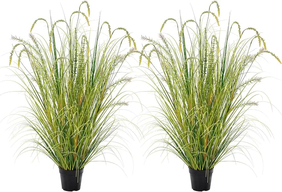 4FT Artificial Reed Grass ,2 Pack Artificial Tall Grass Plants Outdoor Indoor ,Fake Plants & Flowers in Pot-Housewarming gifts For Living Room Office Bedroom Decor