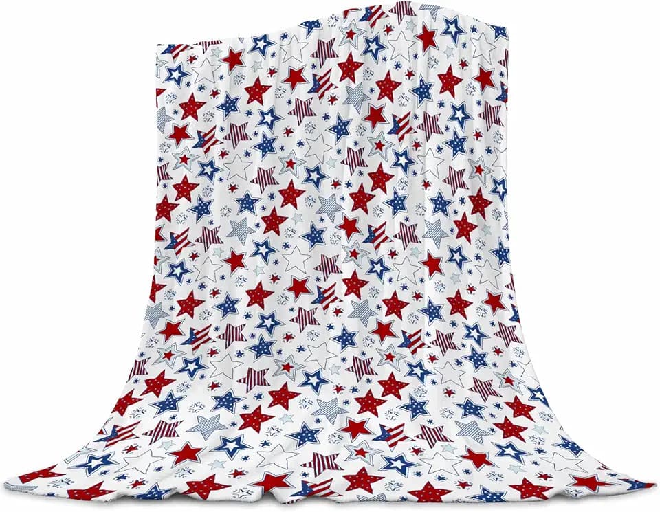 Patriotic Throw Blanket - 4th of July American Flag Blanket with Stars & Stripes | Memorial Day & Independence Day Plush Flannel Blanket | Red White Blue USA Throw for Couch, Sofa & Bed (60"x80")